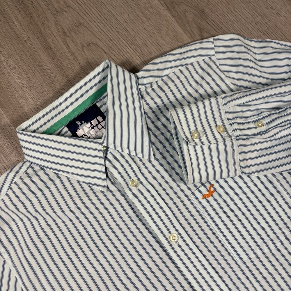 Hollister Men's Vertical Stripe White And Blue XL‎ Cotton Button Up Lightweight